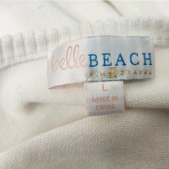 Belle Beach by Kim Gravel Flamingo Embellished Sweater Large White Short Sleeve - Picture 6 of 9